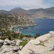 Dulce aan de steiger in de Baai van Bozuk B&uuml;r&uuml;, schiereiland Bozburun, Turkije, vanaf de c