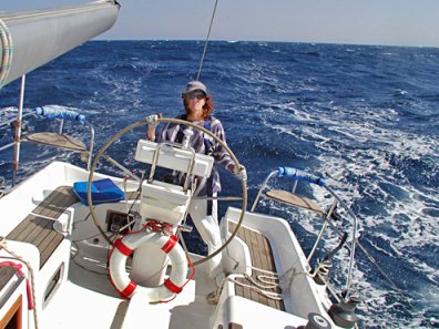 Christine op een actiefoto in de Rode Zee