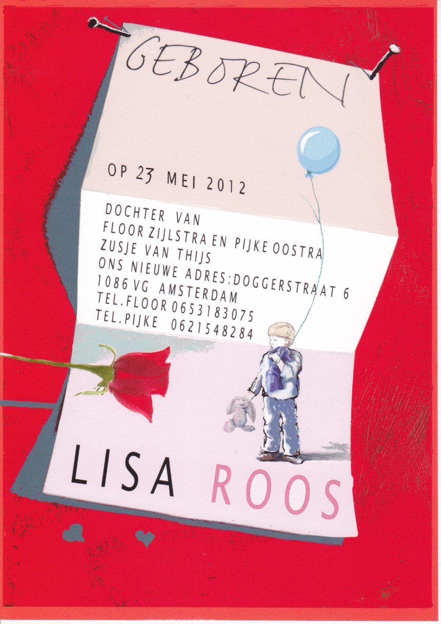 Geboortekaartje van Lisa Roos Oostra