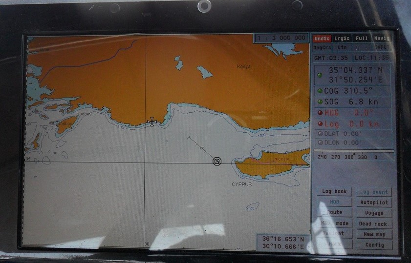 C-map projecteert tijdens de overtocht onze GPS-positie keurig in de kaart