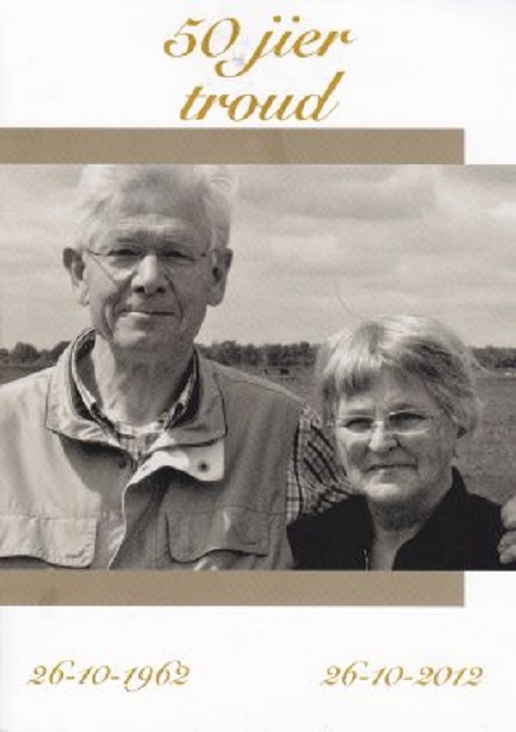 De uitnodiging voor het gouden huwelijk van Klaas & Hinke Stavenga-de Jager