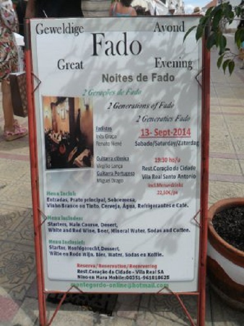 Reclamebord voor een 'geweldige' fado-avond