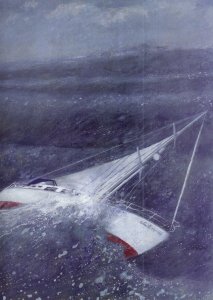 Artists´ impression van het platslaan van Dulce, Lawrence Gerner, afgedrukt bij het artikel in Zeilen