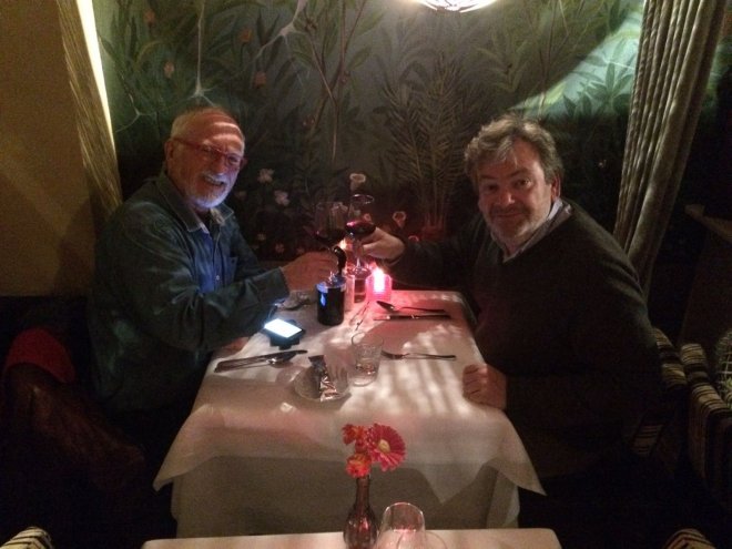 Met mijn uitgever Jan-Willem bij Italiaans Restaurant 'Impero Romana' in Den Haag.