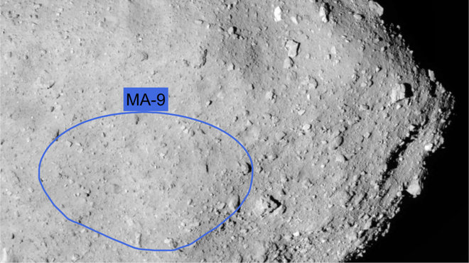 Landingsplaats MA-9 op de planetoïde Ryugu (foto: JAXA/DLR)
