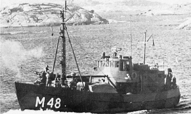 De Zweedse mijnenveger M48, zusterschip van de Svartlöga, die M49 was.