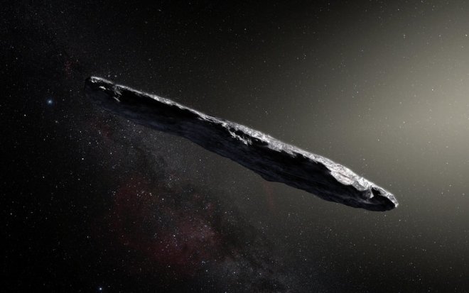 Artist's  impression van 'Oumuamua (beeld: ESO/M. Kornmesser)