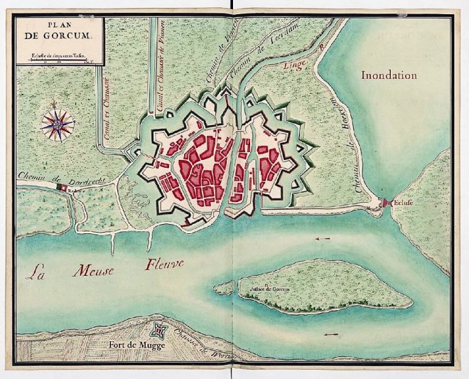 Plan de Gorcum, eind 18e eeuwse kaart van de vestingstad Gorcum (Bibliotheque Nationale de France)