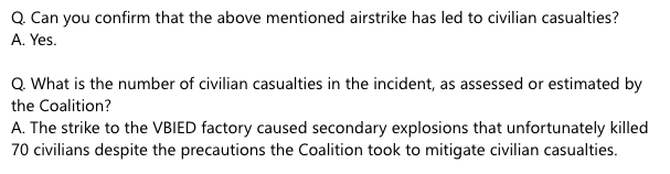 De email die kolonel Sean Ryan van CENTCOM in december 2018 aan de NOS en NRC stuurde (bron NRC)