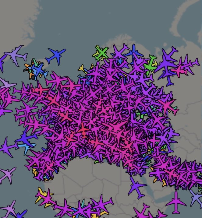 Vliegverkeer boven Europa gisterochtend (bron: ADS-B Echange)