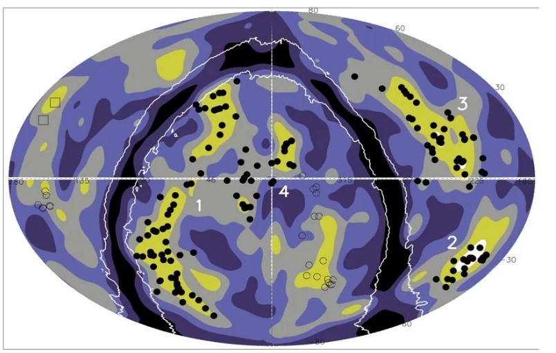 Weergave van de grootste megastructuur die we in het heelal kennen. Uitleg in de tekst (Credit: MPP/MPE)